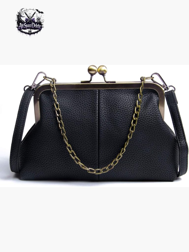 Retro Kiss Lock Clutch With Chain Strap Shoulder Bag Pu Leather Purse